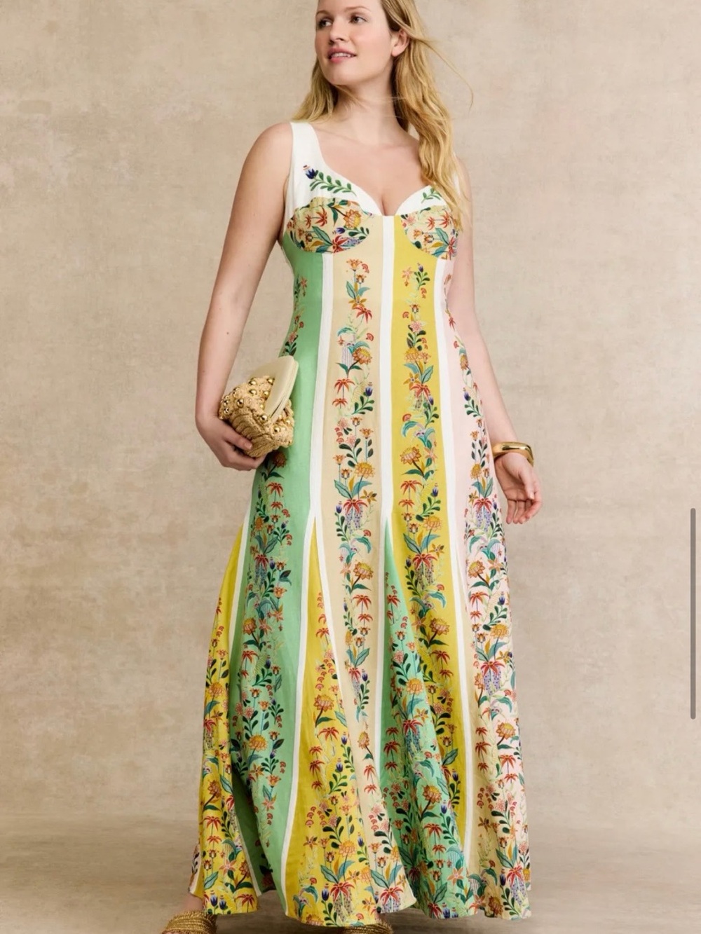 FARM Rio Pastel delicate Floral Stripes Maxi Dress - Picture 8 of 9
